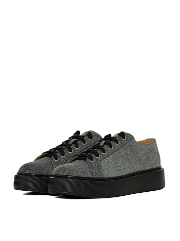 Grey Denim & Leather Sneakers, 1