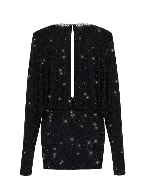 Black Rhinestones V-neck Mini Dress, 2 Black Rhinestones V-neck Mini Dress, 2