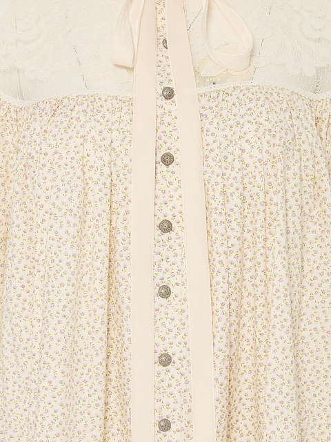 Milk-colored mini dress with floral print and lace, 5