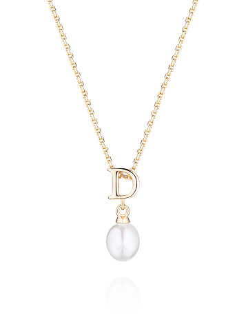 Gold-plated silver necklace with letter D pendant and pearl, 1