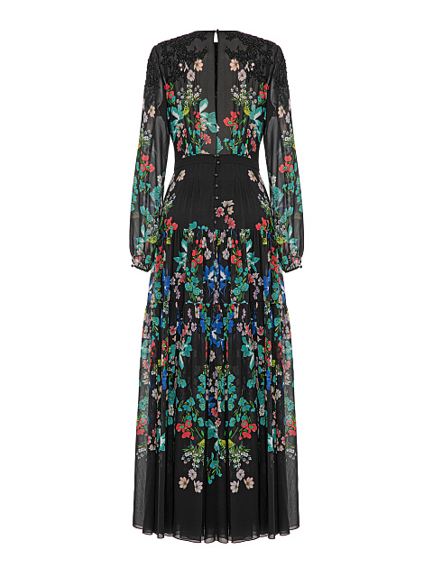 Black Floral Printed Chiffon Maxi Dress, 2 Black Floral Printed Chiffon Maxi Dress, 2