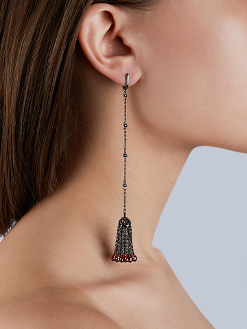 Briolette Garnet & Round Garnet & Black Garnet Tassel Earrings, 2