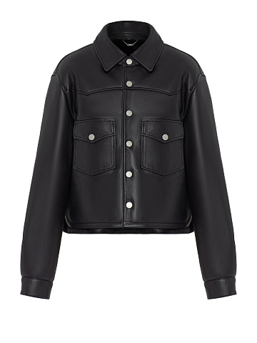 Black Leather & Shearling Cropped Jacket, 1