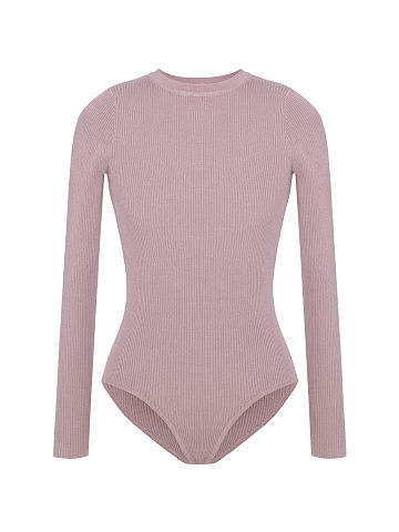 Dust Rose Ribbed Jersey L/S Round Neck Bodysuit, 1