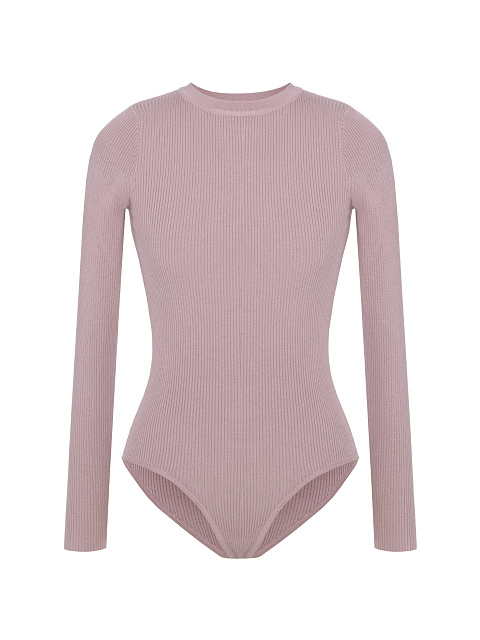 Dust Rose Ribbed Jersey L/S Round Neck Bodysuit, 1