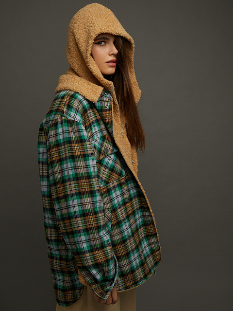 Green Checked Faux Fur Lined Shirt, 6 Green Checked Faux Fur Lined Shirt, 6