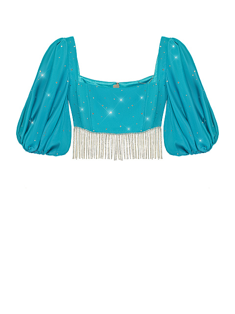 Turquiose Silk Top & Midi Skirt, 3