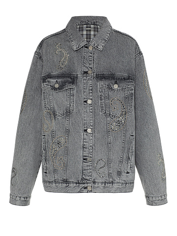 Light Grey Paisley Denim Jacket, 1