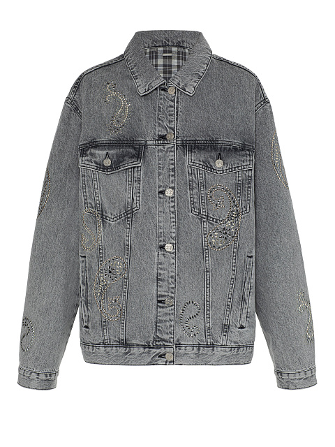 Light Grey Paisley Denim Jacket, 1