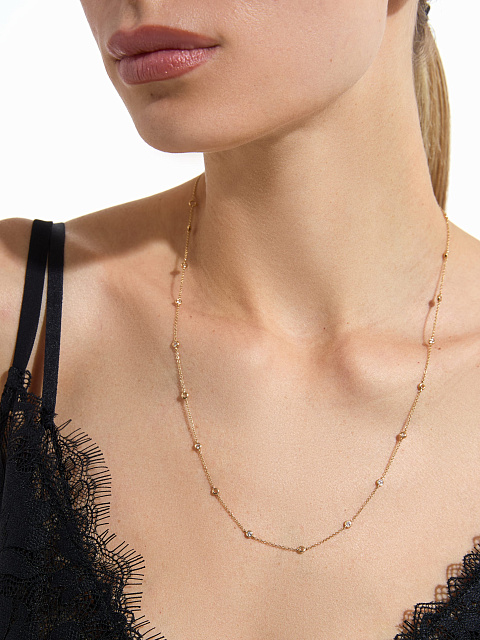 Yellow Gold, Clear Topaz & Diamonds Chain, 3