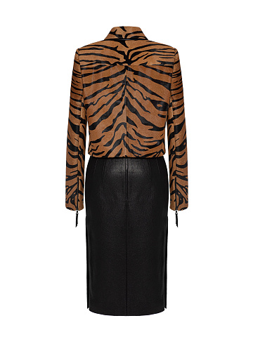 Tiger Print Jacket And Black Midi Skirt Set, 2