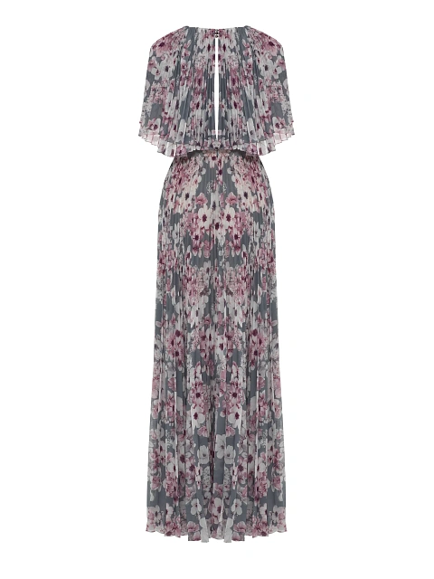 Gray chiffon maxi dress with floral print, 2 Gray chiffon maxi dress with floral print, 2