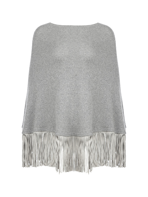 Grey Cashmere Fringed Poncho, 1
