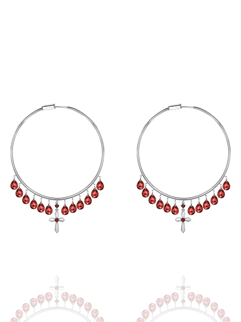 Briolette Garnet, Round Garnet & White Gold Hoop Earrings, 1