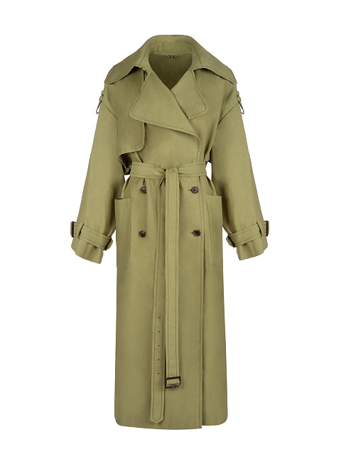 Olive-Green Double-Breasted Linen Coat , 1 Olive-Green Double-Breasted Linen Coat , 1