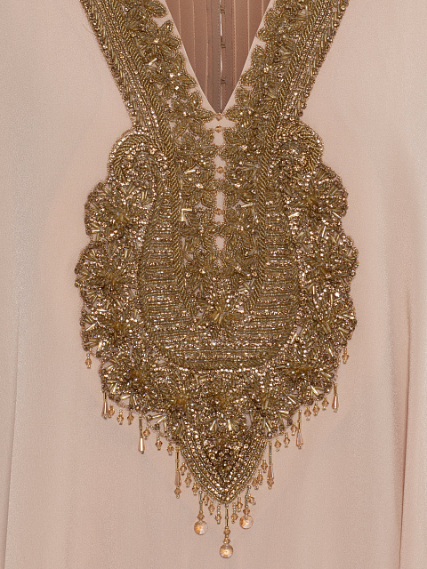 Beige silk suit, embroidered tunic, elasticated joggers, 3 Beige silk suit, embroidered tunic, elasticated joggers, 3