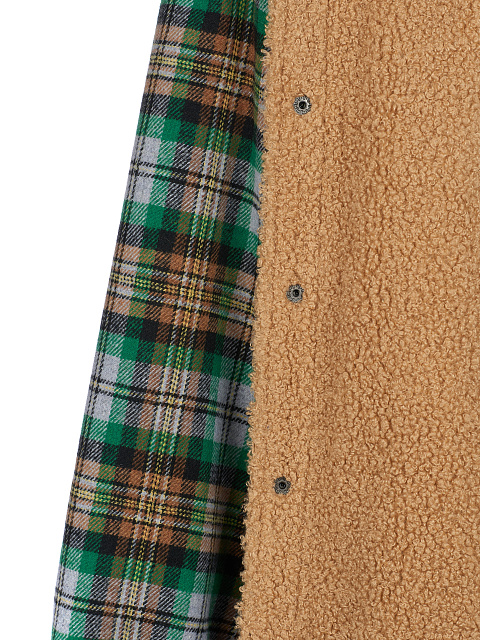 Men's Green Checked Faux Fur Lined Shirt, 4 Men's Green Checked Faux Fur Lined Shirt, 4