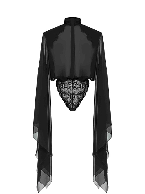 Black chiffon bodysuit blouse with lace, 6