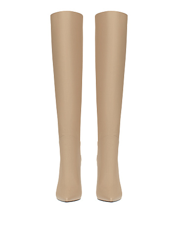 Eggshell Cream Leather Stiletto Boots, 2