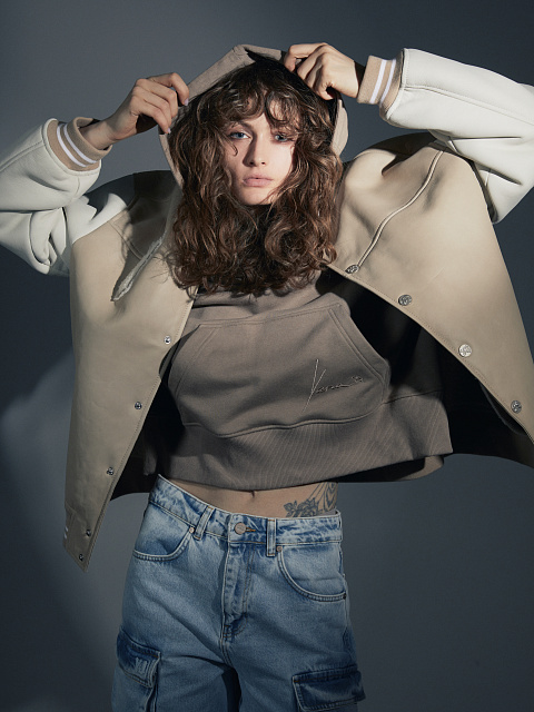 Beige Oversized Shearling Varsity Jacket, 6 Beige Oversized Shearling Varsity Jacket, 6