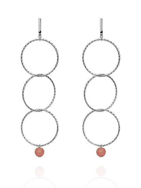 Silver & Rose Aragonite Beads Earrings, 1