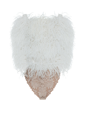 White bodysuit with feathers, 1