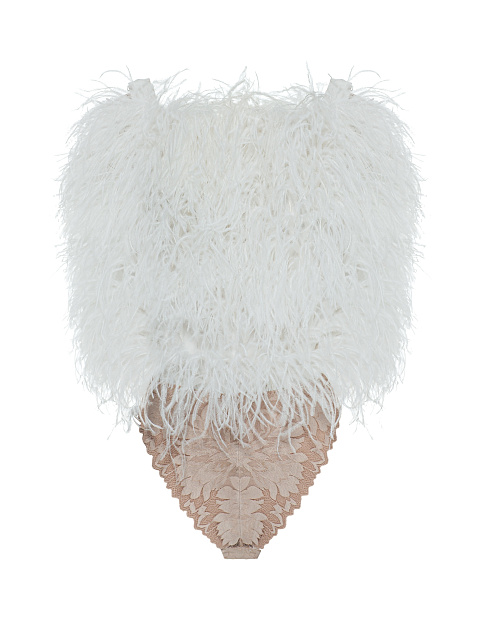 White bodysuit with feathers, 1