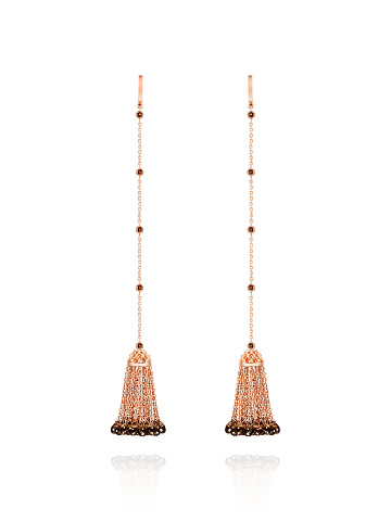 Briolette Smoky Quartz & Round Smoky Quartz & Rose Gold Tassel Earrings, 1