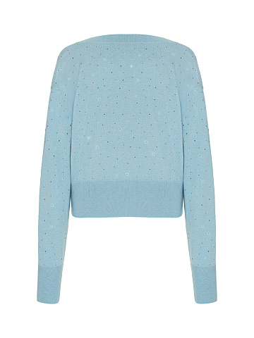 Light Blue Rhinestone Cashmere Pullover, 2