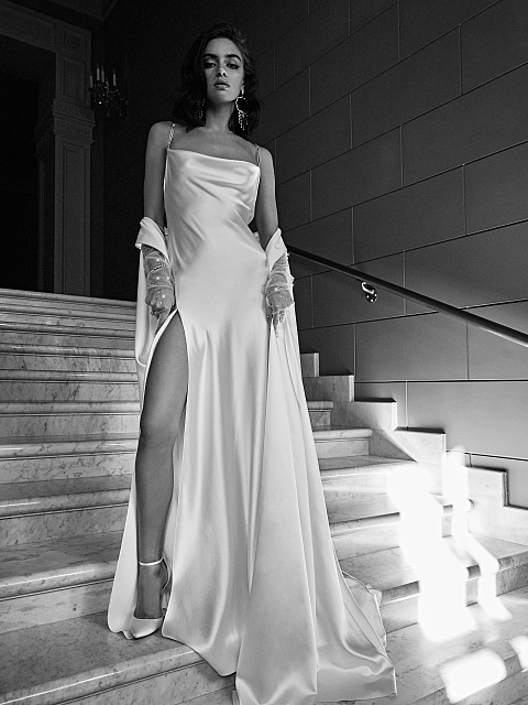 Crystals Trimmed White Silk Maxi Cape, 5 Crystals Trimmed White Silk Maxi Cape, 5
