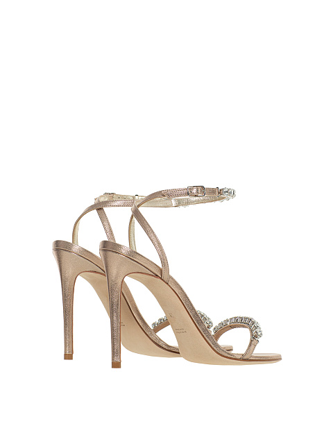 Bronze Leather Sandals With Rhinestones, 3