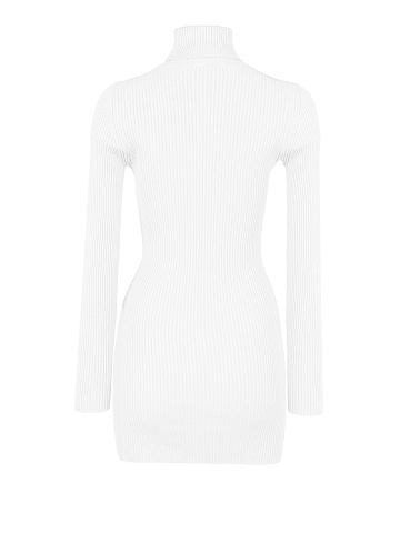 White Rib Knit Turtleneck Mini Dress, 2