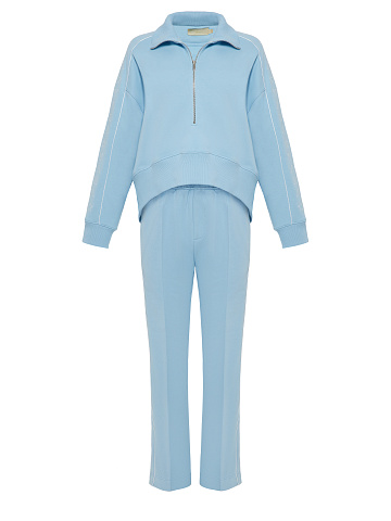 Light Blue & White "Yana" Embroidered Jersey Suit, 1