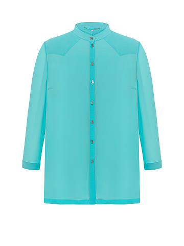 Turquoise Embroidered Chiffon Shirt, 1