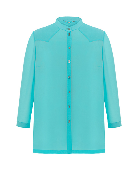 Turquoise Embroidered Chiffon Shirt, 1