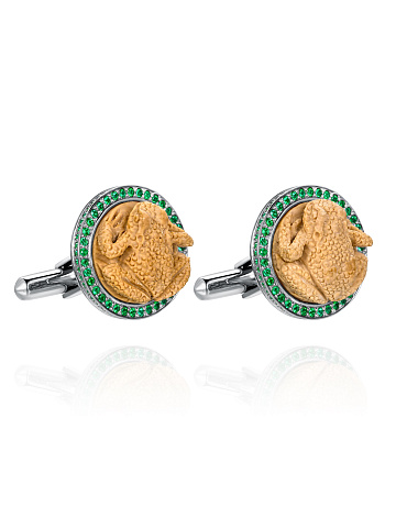 Palladium & Emerald Frog Cufflinks, 1