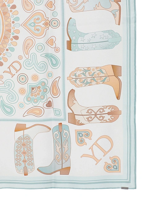 White silk scarf with western-style print, 2 White silk scarf with western-style print, 2