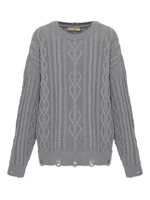 Grey Unisex Cable Knit Cotton Sweater, 1 Grey Unisex Cable Knit Cotton Sweater, 1