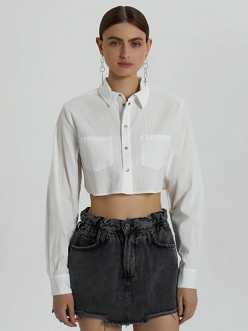 White Cotton Cropped Shirt, 2