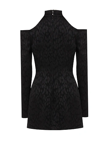 Black Leopard Pattern Jacquard Mini Dress, 2