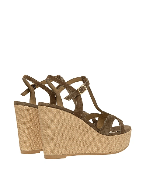 Khaki suede wedge sandals, 3