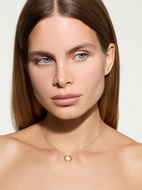 White gold necklace with letter R pendant with rock crystal, 2