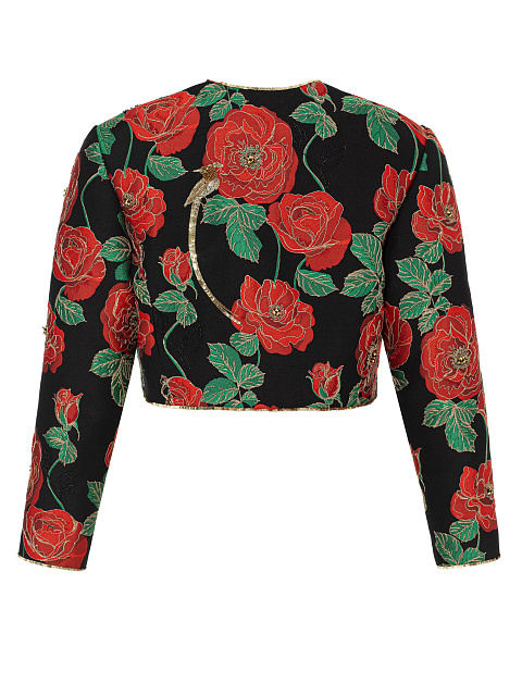 Cropped Black Jacquard With Floral Print And Embroidery, 3 Cropped Black Jacquard With Floral Print And Embroidery, 3