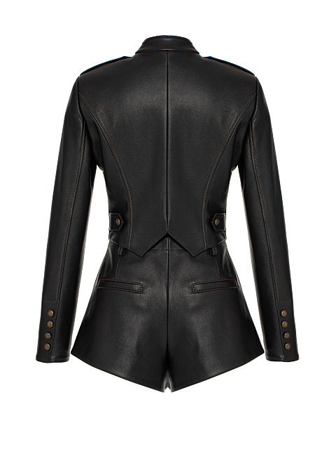Black Leather Jacket & Shorts Set, 2 Black Leather Jacket & Shorts Set, 2