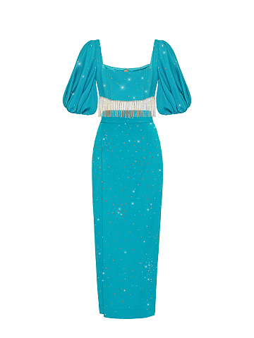 Turquiose Silk Top & Midi Skirt, 1