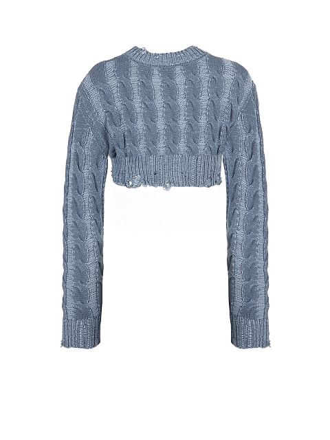 Blue Distressed Cable Knit Super Cropped Sweater, 2 Blue Distressed Cable Knit Super Cropped Sweater, 2
