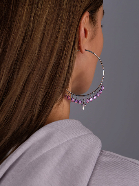 White Gold & Amethyst Hoop Earrings, 3