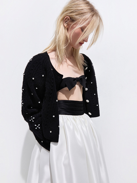 Black cashmere cardigan with rhinestones, 2