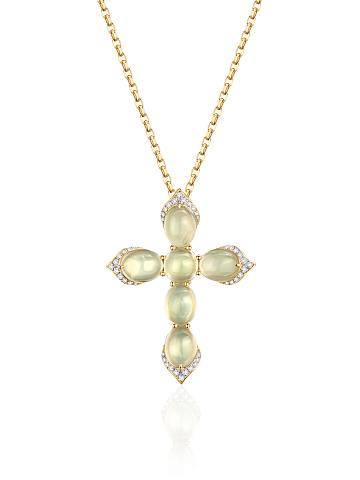 Necklace with cross-shaped pendant with prehnite, 1
