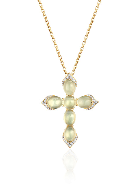 Necklace with cross-shaped pendant with prehnite, 1